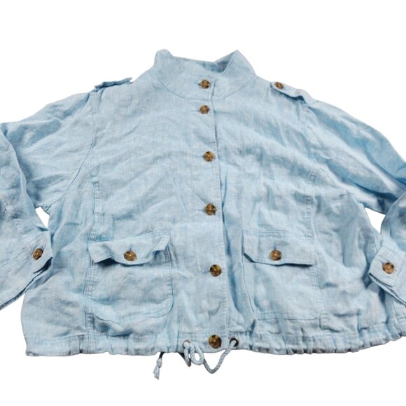 Talbots Blazer Womens 2XP Blue 100% Linen Work Office Jacket Business Button Up - Picture 1 of 8